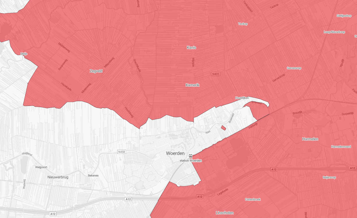 Verdeling congestiegebieden FGU en Noordelijk Zuid-Holland NZH in Woerden. 